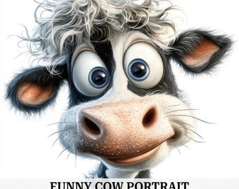 12 Funny Cow Portrait Clipart, Comics Cow, High Quality, Printable Watercolor Clipart, Digital Download, Paper Craft Scrapbooking Journaling