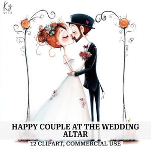 12 imágenes prediseñadas de pareja de novios extravagantes, pareja feliz, imágenes prediseñadas de acuarela imprimibles, manualidades de papel, álbumes de recortes, diarios, descargas digitales de alta calidad