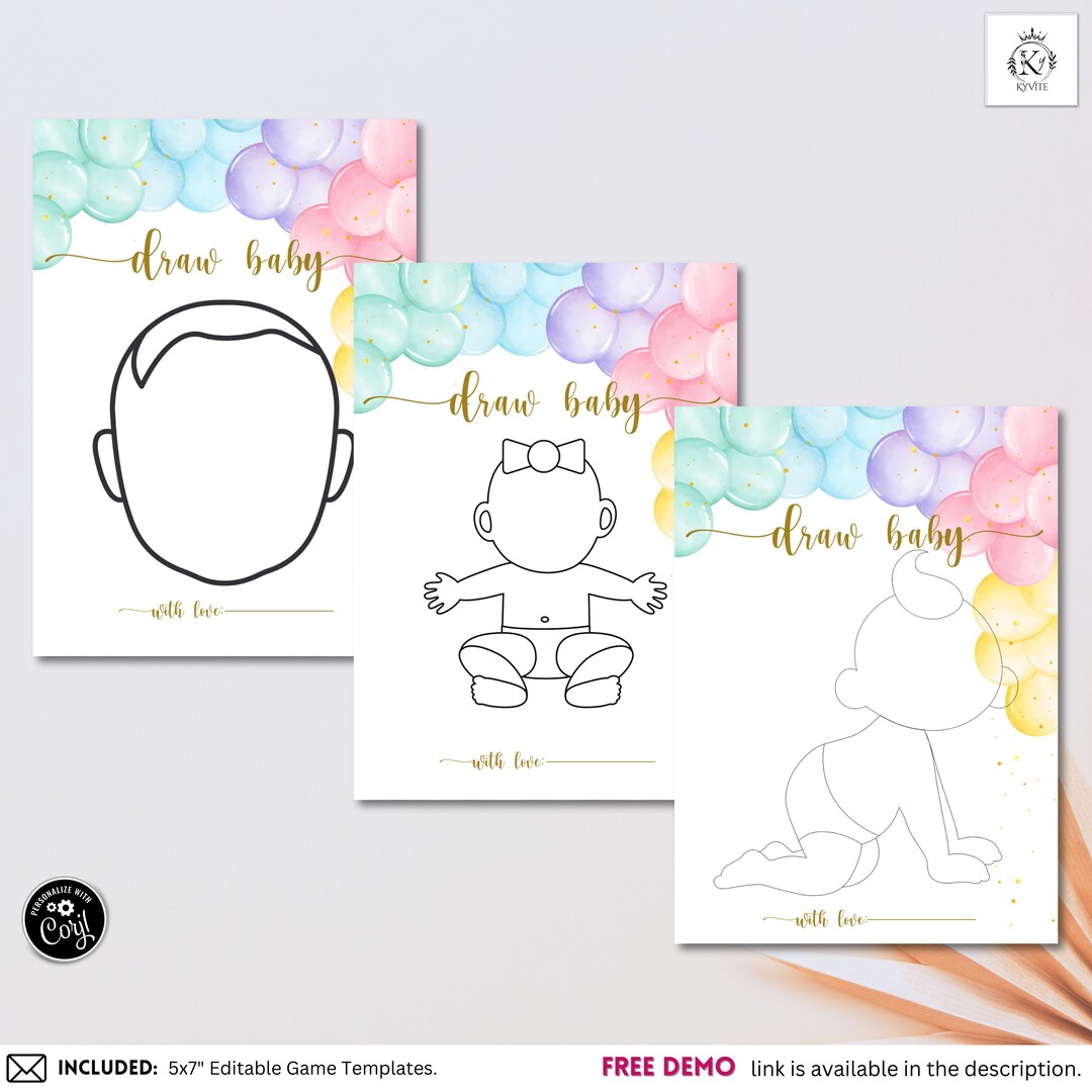 Draw Baby Shower Game Draw the Baby/face Game Pastel Balloon Etsy