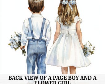 Watercolor Page Boy & Flower Girl Clipart: Wedding Back View (Digital Download)