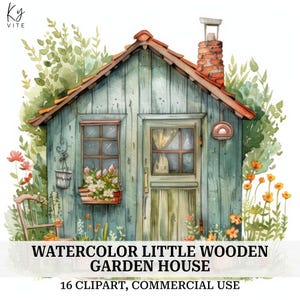 16 Casa de jardim de madeira Clipart, casa de campo, clipart de aquarela para impressão, artesanato em papel, álbum de recortes, diário, alta qualidade, download digital
