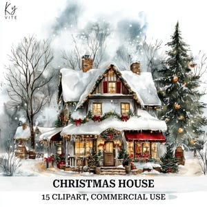 15 clipart de casa de Natal, artesanato de Natal, clipart de aquarela para impressão, criação de cartões, scrapbooking, registro no diário, download digital