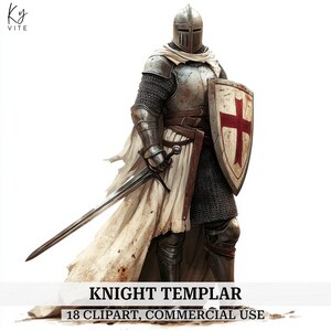 18 Knight Templar Clipart, mittelalterlicher Ritter, druckbare Aquarellfarben, Papiermodelle, Journal, Scrapbook, hohe Qualität, digitaler Download, CU