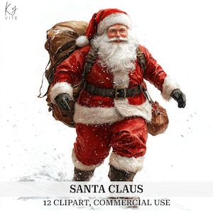 12 kerstman clipart, vrolijke kerstman, kerstman, hoge kwaliteit, afdrukbare aquarel clipart, digitale download papier ambachtelijke plakboek