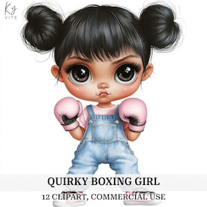12 peculiares imágenes prediseñadas de chicas boxeadoras, linda chica con guantes de boxeo, álbum de recortes, acuarela imprimible, manualidad de papel, alta calidad, descarga digital
