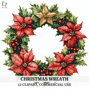 Watercolor Christmas Wreath Clipart: Holiday Card Making (Digital Download)