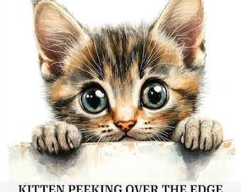 Watercolor Kitten Clipart: Peeking Cat, Card Making (Digital Download)