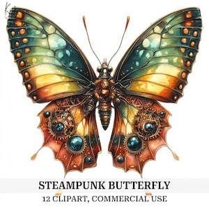 12 Steampunk Schmetterling Clipart, Fantasy Schmetterling, druckbare Aquarell, Papiermodelle, Scrapbook, Journal, hohe Qualität, digitaler Download
