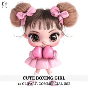 12 imágenes prediseñadas de niña boxeadora, niña con guantes de boxeo rosas, imágenes prediseñadas de acuarela imprimibles, manualidades de papel, álbumes de recortes, diarios, descargas digitales