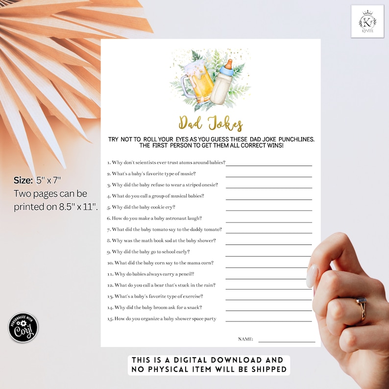 Editable Dad Jokes Baby Shower Game, Baby Boy is Brewing, Dad Riddles