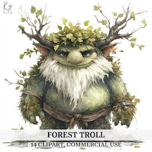 14 Clipart de Troll de la forêt, arbre de Troll, Troll scandinave, clipart aquarelle imprimable, fabrication de cartes, journalisation, scrapbooking, téléchargement numérique
