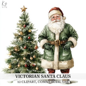 12 Victoriaanse kerstman clipart, kerst clipart, afdrukbare aquarel clipart, papercraft, kaarten maken, hoge kwaliteit, digitale download