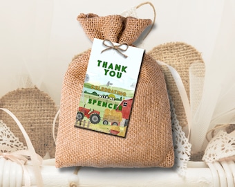 Plantilla de etiqueta de agradecimiento de cumpleaños de tractor agrícola editable / plantilla de pegatina de agradecimiento Plantilla de etiqueta de favor de tema moderno de tractor agrícola, descarga instantánea, TR6