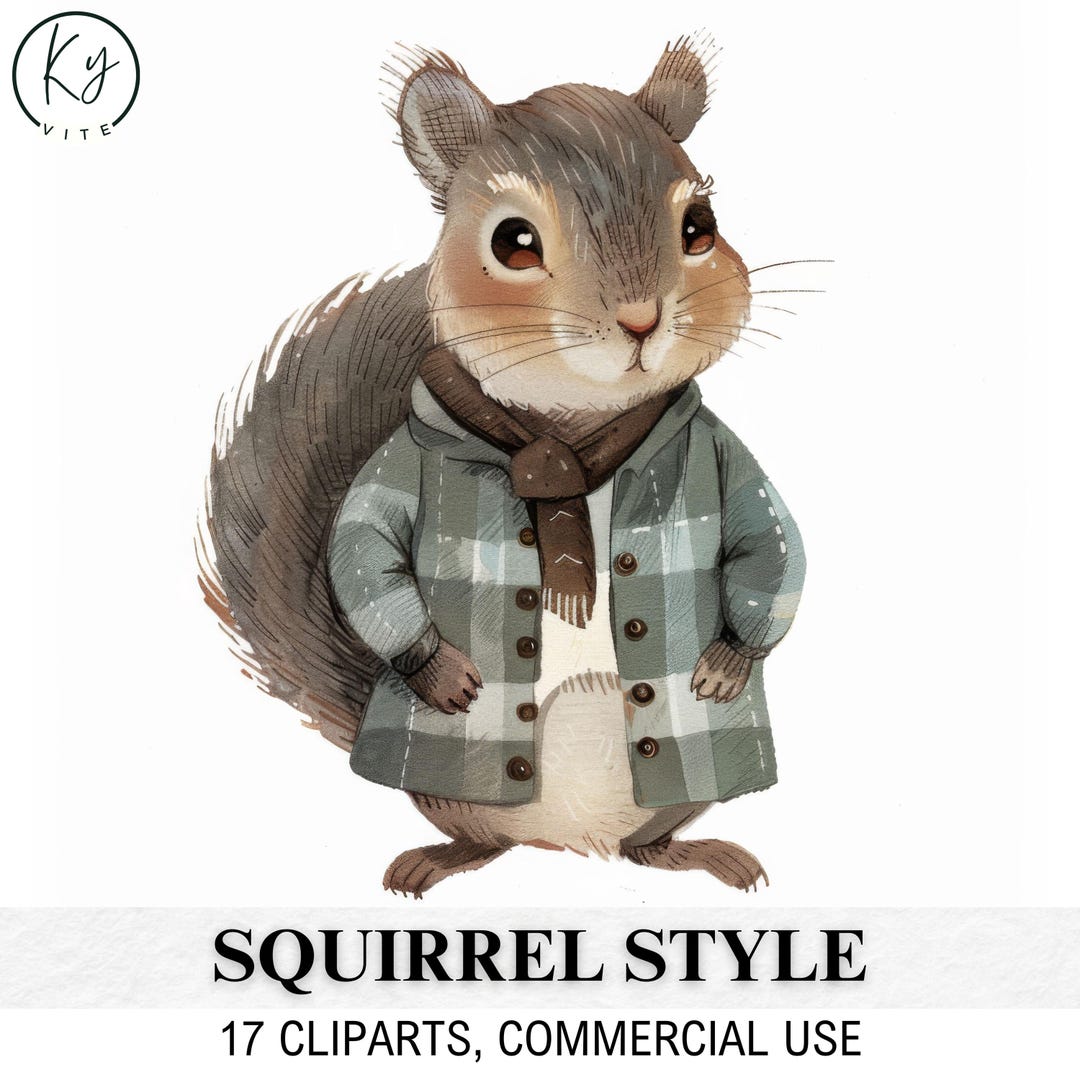 Style Squirrel 17 Squirrels in Outfits, Squirrel in Cloths, Printable Watercolor ...