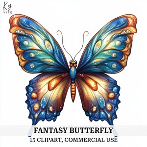 15 Fantasy Schmetterling Clipart, Märchen Schmetterling Kunst, druckbare Aquarell Clipart, Papiermodelle, Sammelalben, hochwertiger digitaler Download