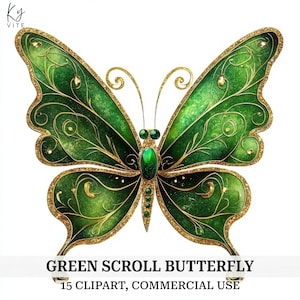 15 grüne Schmetterling Clipart, wunderliche Fantasy Schmetterling, druckbare Aquarell, Papiermodelle, Journal, hohe Qualität, digitaler Download