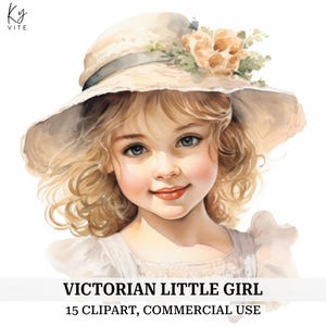 15 imágenes prediseñadas de niña victoriana en blanco cremoso, niña de las flores, imágenes prediseñadas de acuarela imprimibles, manualidades de papel, álbum de recortes, diario, descarga digital, CU