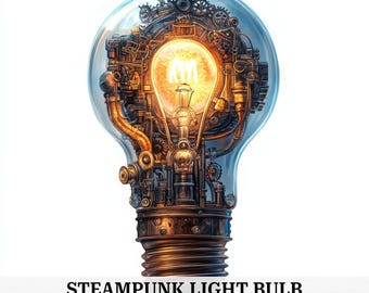 Clipart steampunk gloeilamp: aquarelstijl (digitale download)