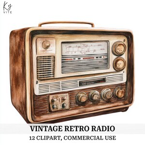 12 retro radio clipart, vintage ephemera, vintage oude radio, afdrukbare aquarel, papercraft, dagboek, hoge kwaliteit, digitale download, CU