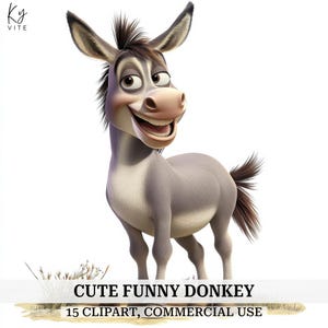 15 lindos burros clipart, burro de dibujos animados, clipart de acuarela imprimible, manualidad de papel, álbum de recortes, diario, alta calidad, descarga digital, CU