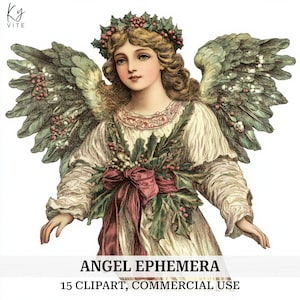 15 vrouw engel ephemera clipart, kerst engel decoupage, afdrukbare aquarel, papercraft, dagboek, hoge kwaliteit, digitale download, CU