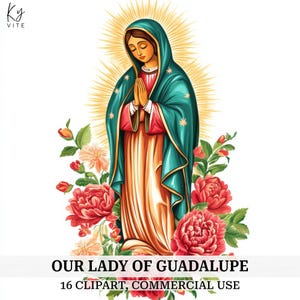 16 Nossa Senhora de Guadalupe Clipart, PNG transparente, Mãe de Jesus, Clipart de aquarela para impressão, Criação de cartões, Papelaria, Download digital