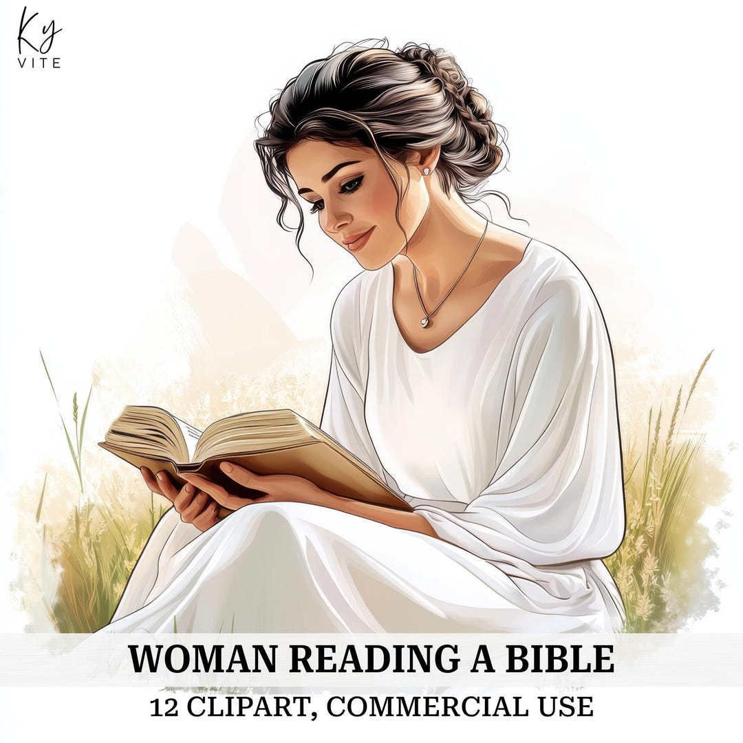 Woman Reading Bible Clipart: Serene Christian Art (digital Download, 12 ...
