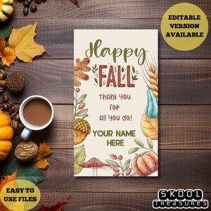 Fall Theme School Thankyou Tags,Fall Favor Tags, Thanksgiving Fall Tags, Staff Teacher Fall Appreciation, Pumpkin Autumn Leaves Thanks Tags