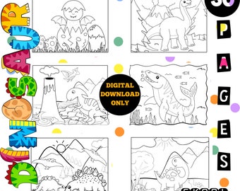 Printable Kids Dinosaur Coloring Book VOL 1, Boys Coloring Pages, Baby Dinosaur Party Activity, Dinosaur Games, Dinosaur Gifts Printables