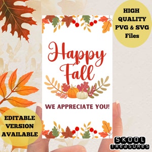 Editable Fall Themed Gift Tags, Thank you Sign, Thanksgiving Employee Company Essential Staff, School Teachers and Staff, PTO/PTA Treat Tags