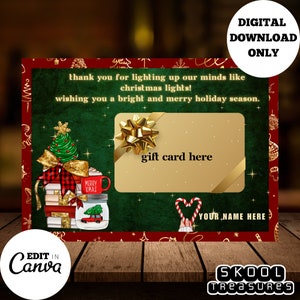 Bearbeitbare druckbare Lehrer Weihnachtsgeschenkkarte druckbar, Weihnachtslehrer, Schulpersonal Geschenk, Geschenkkartenhalter, Weihnachtsgeschenk für Lehrer