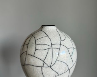 Raku Fired Vessel, Raku Fired Pottery, Raku Ceramics, Contemporary Ceramics, Handmade Pottery, Ceramic Vase, Crackle Pottery, Raku Vase