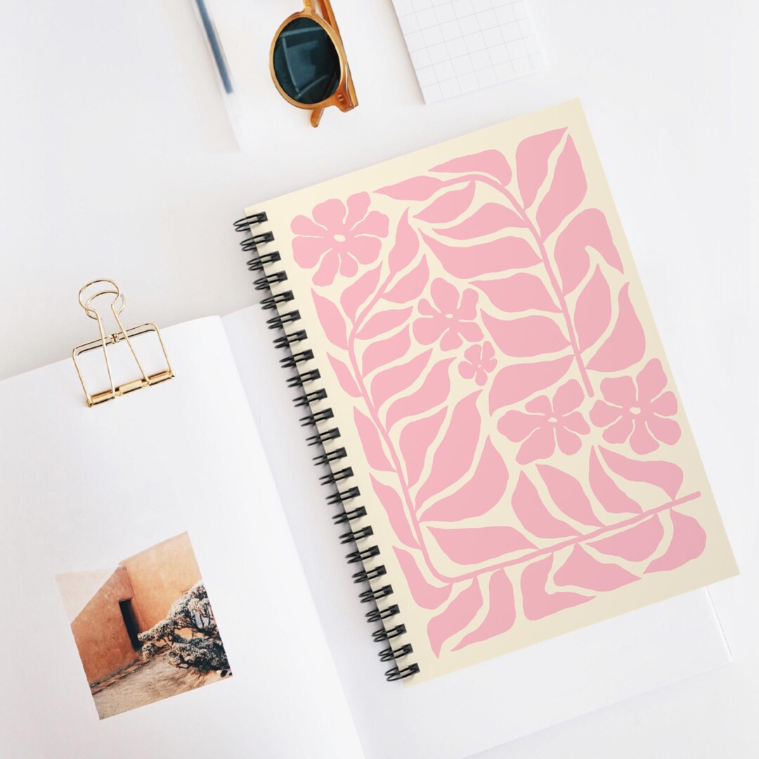 Pink Floral Pattern Spiral Notebook | Ruled Lined A5 6x8 Aesthetic ...
