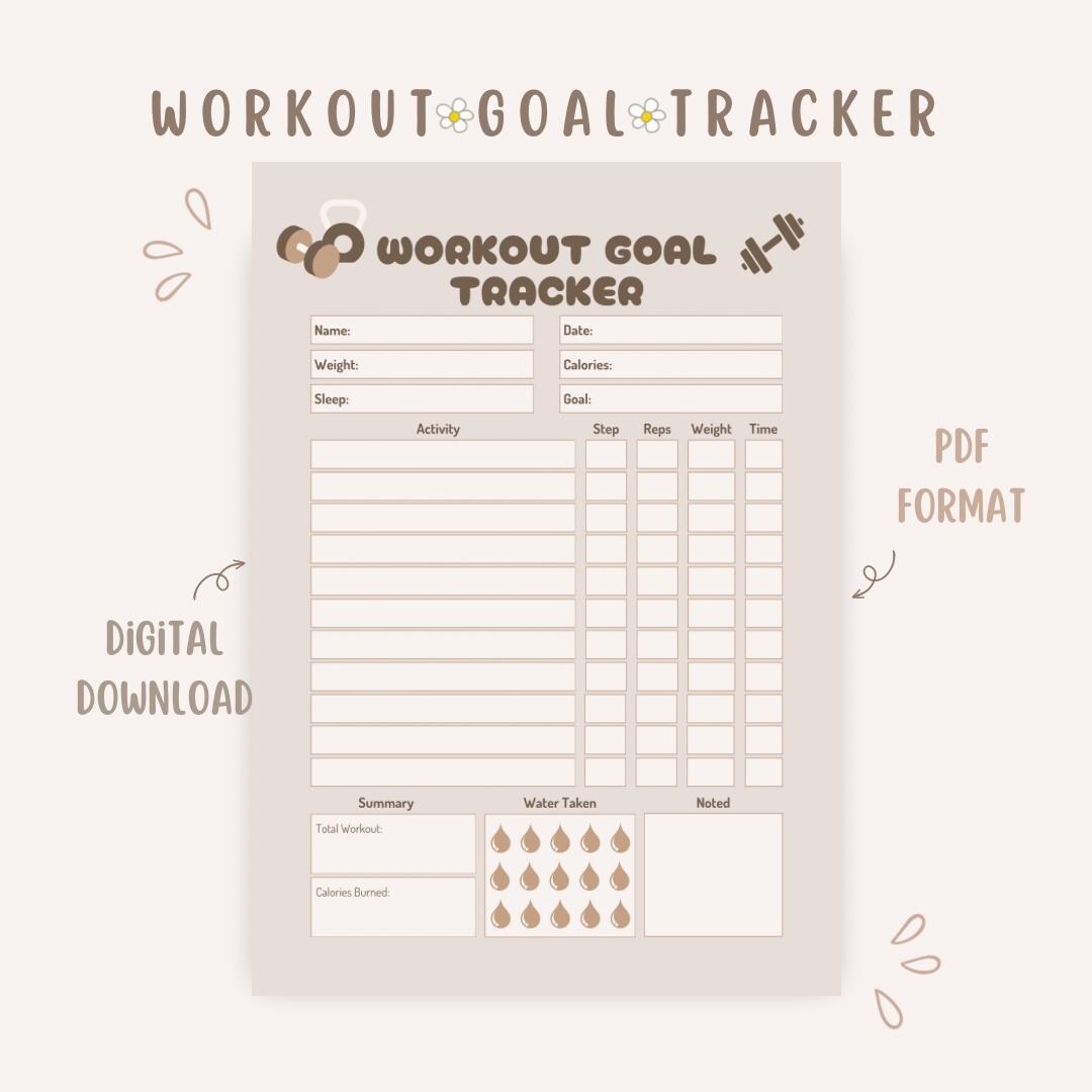Workout Goal Tracker | Minimalist Fitness Planner (PDF Download) - Etsy