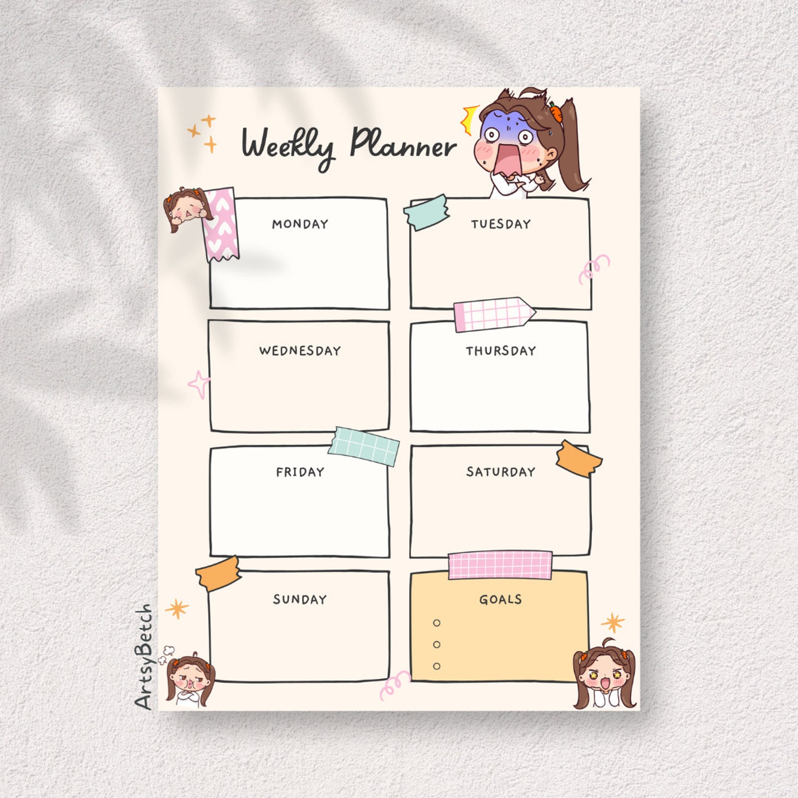 1 Page Cute and Funny Weekly Planner Digital Weekly Planner - Etsy