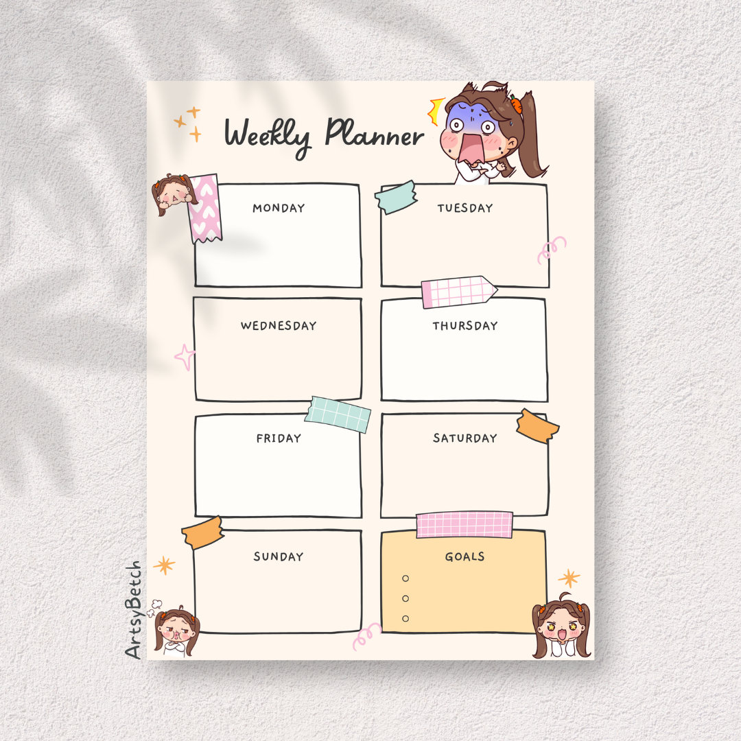 1 Page Cute and Funny Weekly Planner Digital Weekly Planner - Etsy