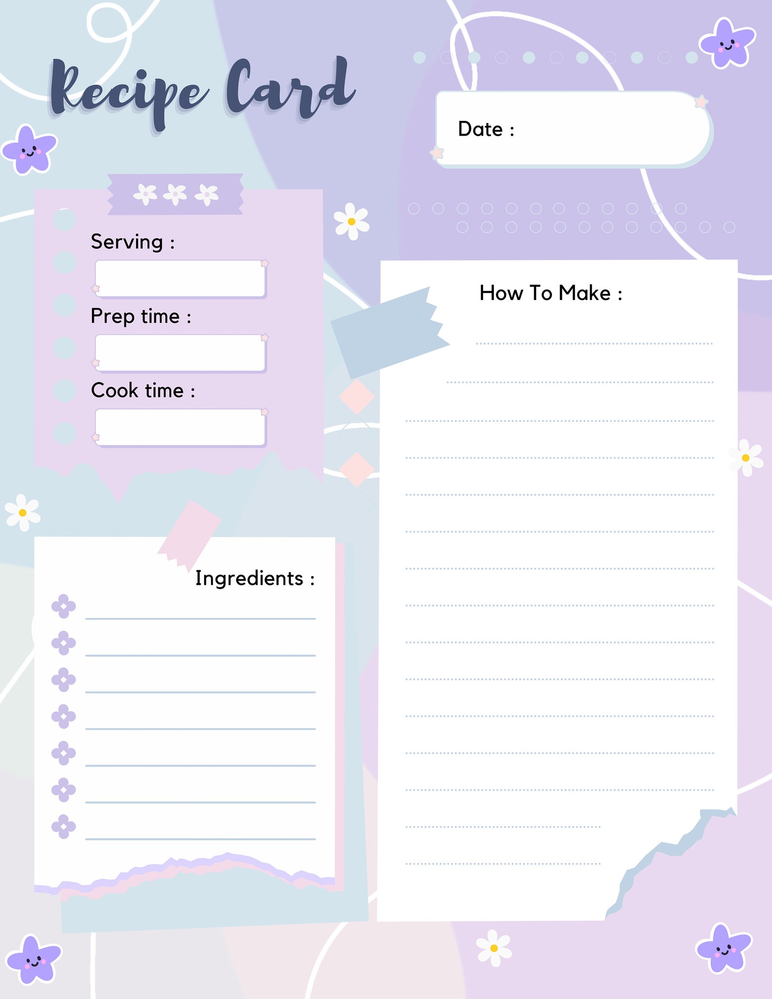 Cute Weekly Meal Planner, 3 Page Digital Download, Recipe Meal Planner ...