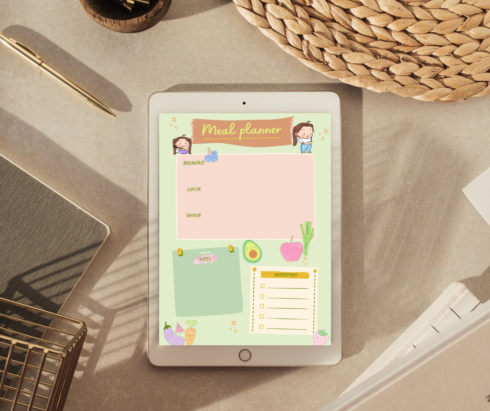Kawaii Meal Planner, 1 Page Digital Download, Cute Meal Planner ...