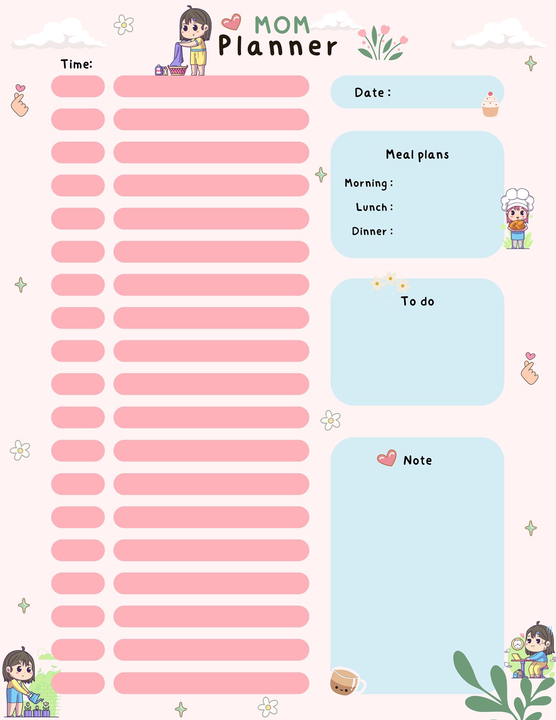 Mom Planner Digital Download: Daily to Do List, Workout Planner, Mom ...