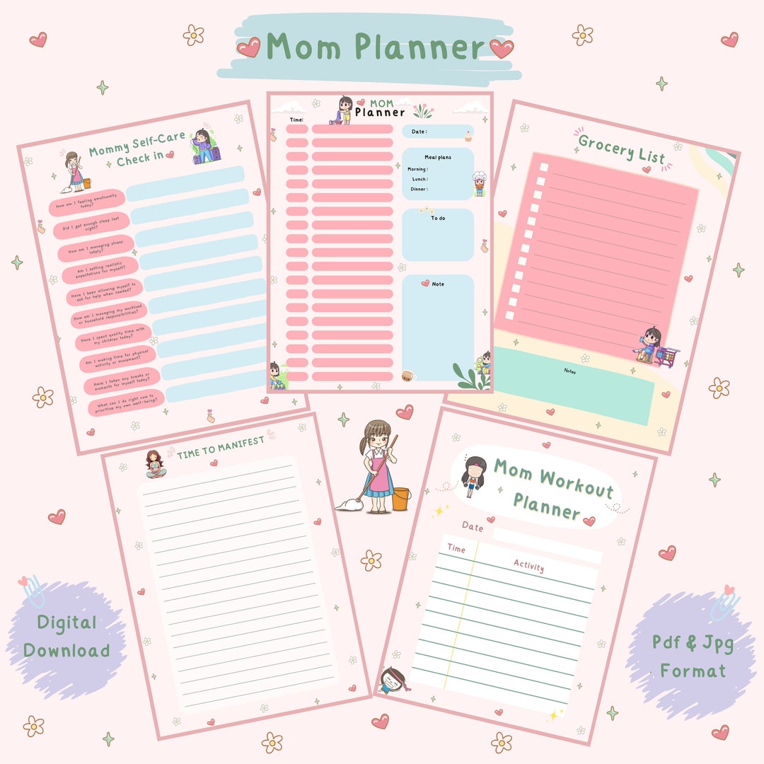 Mom Planner Digital Download: Daily to Do List, Workout Planner, Mom ...