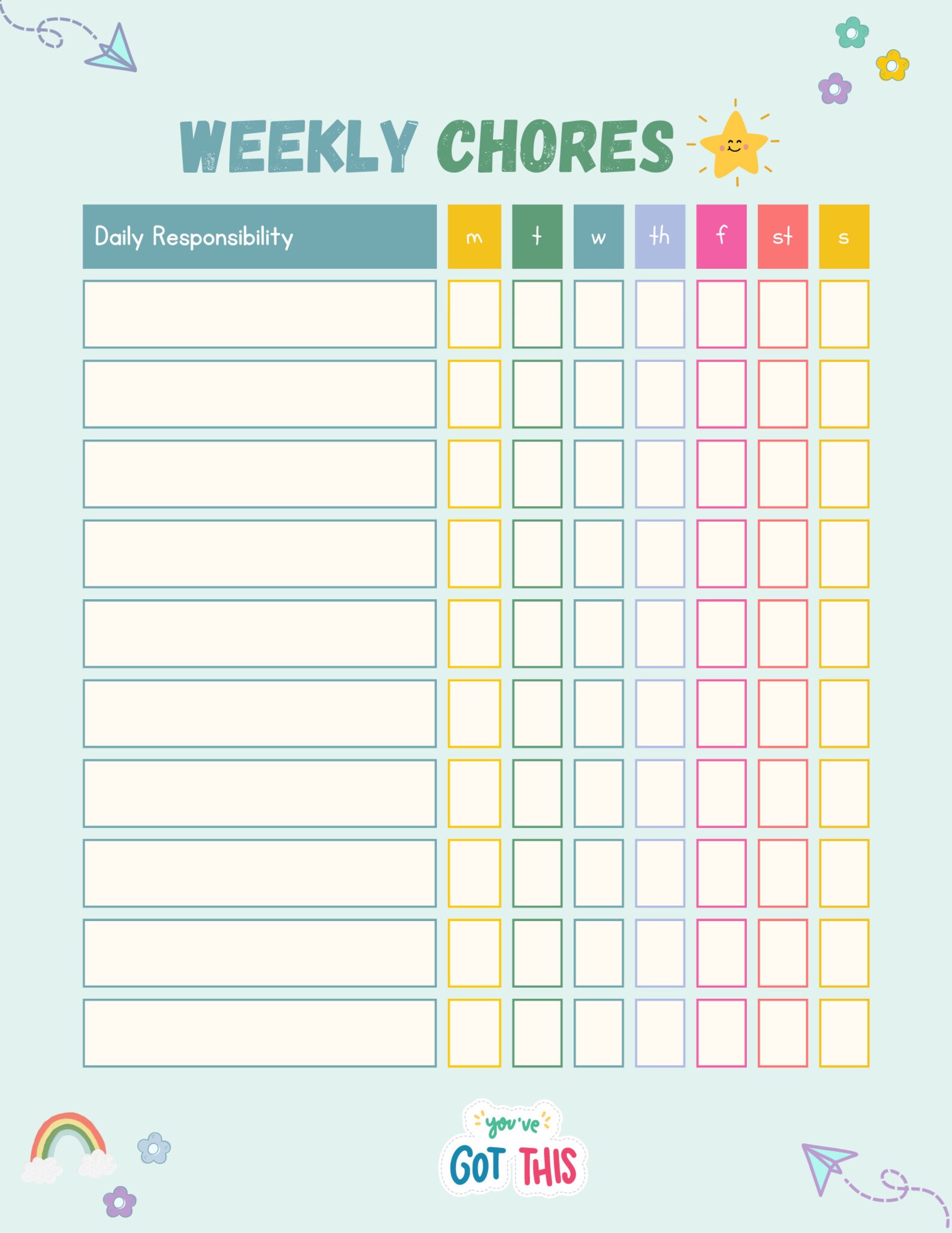 1 Page Cute Kids Weekly Chores Planner L Digital Chores Planner L 1 page cute kids weekly chores planner l digital chores planner l
