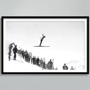 Vintage Ski Jumper Poster, Black and White, Skiing Print, Printable Art, Vintage Photo Print, Ski Home Decor, Ski Lodge Decor, Ski Poster