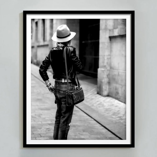 Woman in Paris Print, Cowgirl Poster, Black and White, Fashion Photography, Digital Download, Girly Aesthetic Room Decor, Hypebeast Wall Art