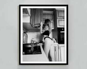 Vintage Woman in Kitchen Print: Chic Dining Room Wall Art (Digital Download)