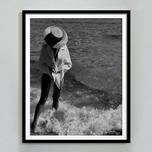 Woman in Ocean at Beach Print, Black and White, Coastal Wall Art, Vintage Beach Photography, Hypebeast Beachy Room Decor, Digital Download