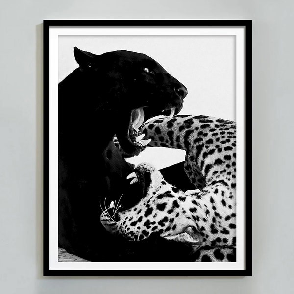 Cheetah and Jaguar Print, Black and White, Panther Wall Art, Vintage Photography, Fashion Print, 1950s, Printable Wall Art, Digital Download