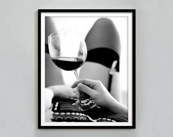 Retro Wine Poster: Black and White Kitchen & Bar Cart Decor (Digital Print