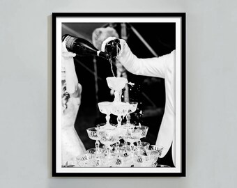Poster di calici da champagne: stampa in bianco e nero del carrello bar (download digitale)