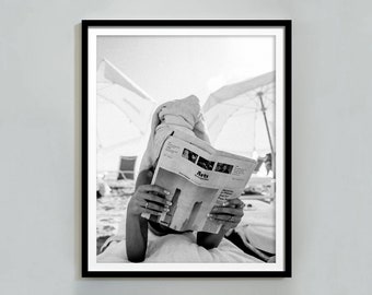 Woman Reading Newspaper Print: Black and White Fashion Poster (Digital Download)