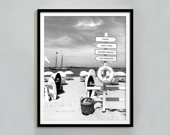 Surfboards on the Beach Print, Luxury Wall Art, Black and White, Fashion Poster, Vintage Photography Print, Beach House Decor, Summer Poster